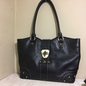Etienne Aigner Large Black Leather Bag